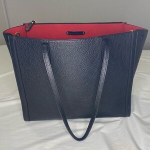 Banana Republic Italian Leather Tote Bag Black with Red Lining Gold Details